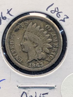 1863 Copper Nickel Indian Head Penny - Civil War Era!. 1863 Copper Nickel Indian Head Penny - 