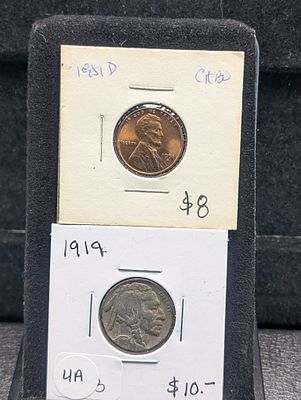 1919 Buffalo Nickel & 1951-D GEM BU RED Lincoln Wheat Cent. 1919 Buffalo Nickel &amp; 1951-D GEM 