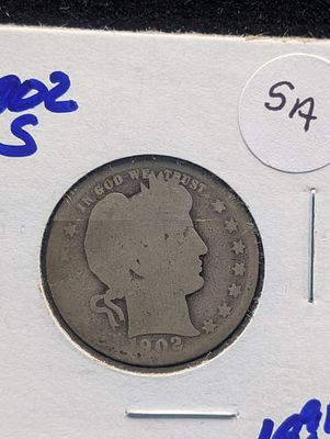 1902-S Barber Quarter, 90% Silver Condition PLEASE NOTE Some coins may have a grade on the 