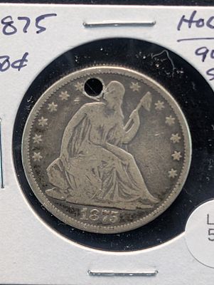 1875 Seated Liberty Half Dollar. Holed. 90% Silver. 1875 Seated Liberty Half Dollar. Holed. 