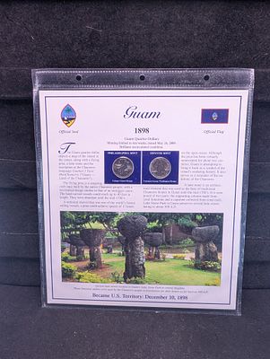 2009 P & D Guam Quarters w/ Stamps In Display Card. 2009 P &amp; D Guam Quarters w/ Stamps In 
