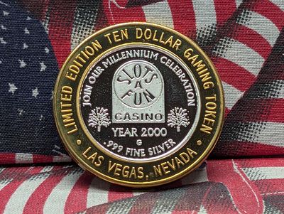 Limited Edition .999 FINE SILVER CENTER Slots-A-Fun Casino $10 Gaming Token Condition PLEASE 