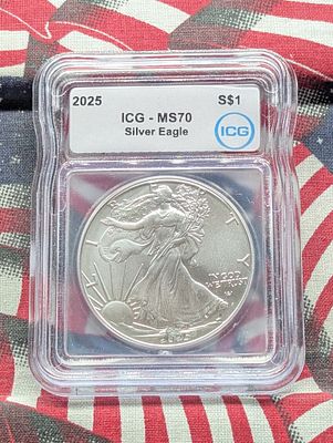 2025 American Silver Eagle - ICG Cert. MS70 - One Troy Ounce .999 Fine Silver Condition PLEASE 