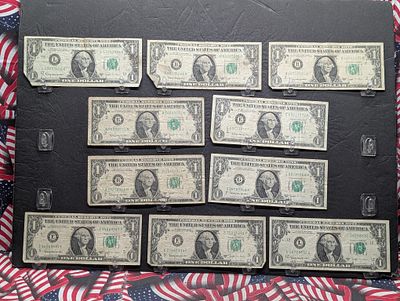 Ten 1963 B Series $1.00 FRN Joseph W. Barr Notes Condition PLEASE NOTE Some coins may have a 