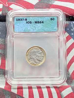 1937-S Indian Head Buffalo Nickel - ICG Cert. MS64 Condition PLEASE NOTE Some coins may have a 