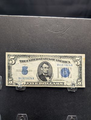 1934-D Blue Seal $5 Silver Certificate, GEM CRISP UNC, Tough Great Depression 