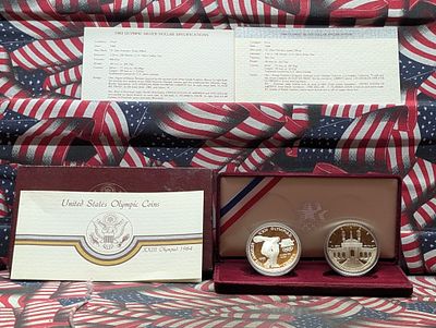 1983 and 1984 Olympic Commemorative 90% Silver Dollar Proofs In OGP w/COA Condition PLEASE NOTE 