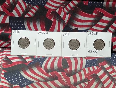 1936 P&D & 1937 P&D Buffalo Nickels. 1936 P&amp;D &amp; 1937 P&amp;D Buffalo 