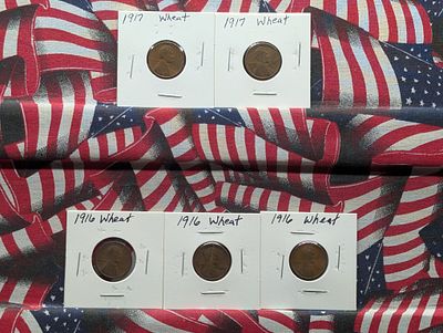 (3) 1916 & (2) 1917 Lincoln Wheat Cents. (3) 1916 &amp; (2) 1917 Lincoln Wheat 