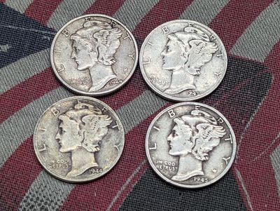 Two 1944 & Two 1945 Mercury Dimes. Two 1944 &amp; Two 1945 Mercury Dimes Condition PLEASE NOTE 