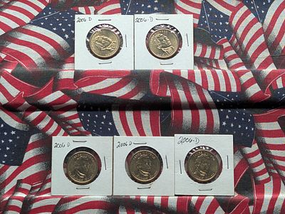 Five 2006-D James Monroe Presidential One Dollar Coins Condition PLEASE NOTE Some coins may 