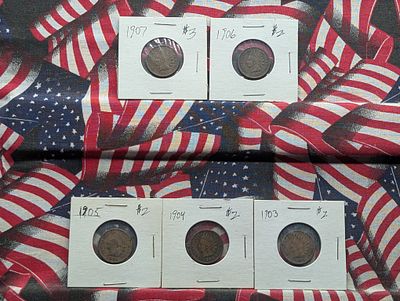 1903 To 1907 Indian Head Cents Condition PLEASE NOTE Some coins may have a grade on the package 