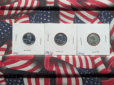 1943 P, D, & S Steel Wartime Lincoln Wheat Cents. 1943 P, D, &amp; S Steel Wartime Lincoln Wheat 
