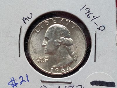 1964-D 90% Silver Washington Quarter Condition PLEASE NOTE Some coins may have a grade on the 