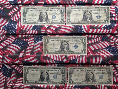 Five 1957 U.S. $1 Star Silver Certificate Notes Condition PLEASE NOTE Some coins may have a 