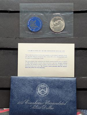 1973-S Eisenhower Uncirculated Silver Dollar In OGP, 40% Silver Condition PLEASE NOTE Some 