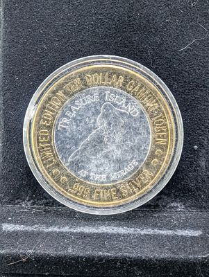 Limited Edition Ten Dollar Gaming Token, Treasure Island, .999 Fine Silver 