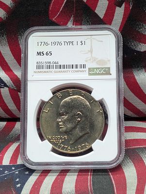 1776-1976 Type 1 Eisenhower Bicentennial Dollar - NGC MS65 Condition PLEASE NOTE Some coins may 