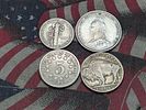1867 Shield Nickel, 1887 Great Britain Shilling, 1931-D Mercury Dime, & 1938-D Indian Head Image - 1