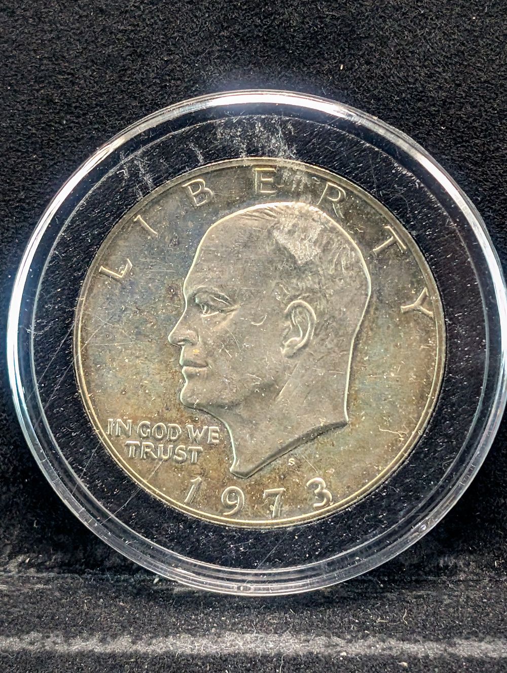 1973-S Eisenhower One Dollar, 40% Silver
Condition 
PLEASE NOTE Some coins may have a grade on 