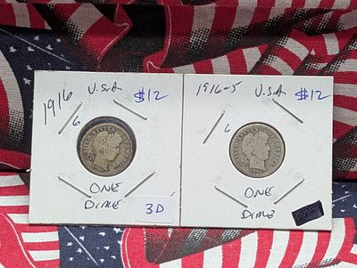 1916 P & S Silver Barber Dimes - Last Year!. 1916 P &amp; S Silver Barber Dimes - Last 