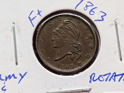 1863 Civil War Token - "Army & Navy" - Rotation of Reverse!. 1863 Civil War Token - "Army &amp; 