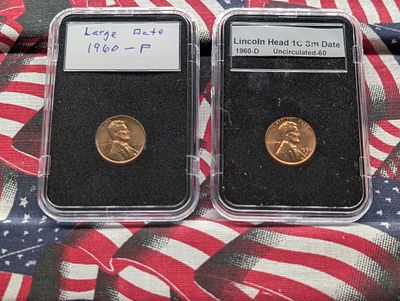 1960-P Large Date & 1960-D Small Date Lincoln Memorial Cents. 1960-P Large Date &amp; 1960-D 