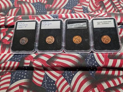 1963-P Ch Proof, (2) 1970-S Large Date, & 1970-S Small Date Level 7 Lincoln Memorial Cents. 1963- 