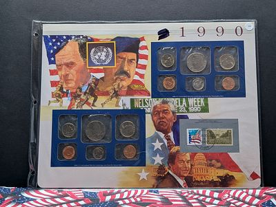 1990 P&D US Mint Uncirculated Sets In Commemorative Display Sheet. 1990 P&amp;D US Mint 