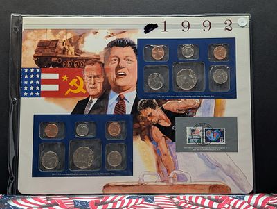 1992 P&D US Mint Uncirculated Sets In Commemorative Display Sheet. 1992 P&amp;D US Mint 