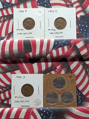 1944 P, D, & S Lincoln Wheat Cents And 1943 P, D, & S Lincoln Wheat Cents. 1944 P, D, &amp; S 