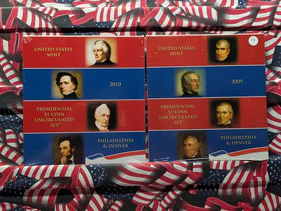 2009 P&D And 2010 P&D Presidential One Dollar Coin Uncirculated Sets. 2009 P&amp;D And 2010 