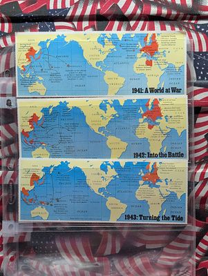 Five Piece WWII Map Stamp Sheets, Original Gum Condition PLEASE NOTE Some coins may have a 