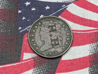 1835 U.S. Half Cent, Counter Stamped Condition PLEASE NOTE Some coins may have a grade on the 