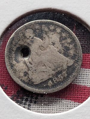 1857 Half Seated Liberty Dime , w/ Hole Condition PLEASE NOTE Some coins may have a grade on 