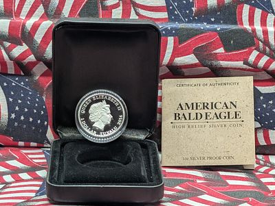 2014 Tuvalu 1 Dollar American Bald Eagle High Relief Silver Proof Coin, 1 Troy Ounce 99.9% 