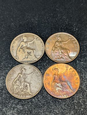 1900, 1907, 1916, & 1929 British pennies. 1900, 1907, 1916, &amp; 1929 British 