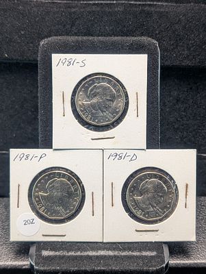 1981-P, 1981-D, 1981-S "Proof" S.B.A. Dollars Condition PLEASE NOTE Some coins may have a grade 