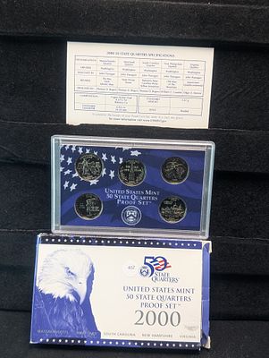2000 "Proof" State Quarter mint set Condition PLEASE NOTE Some coins may have a grade on the 