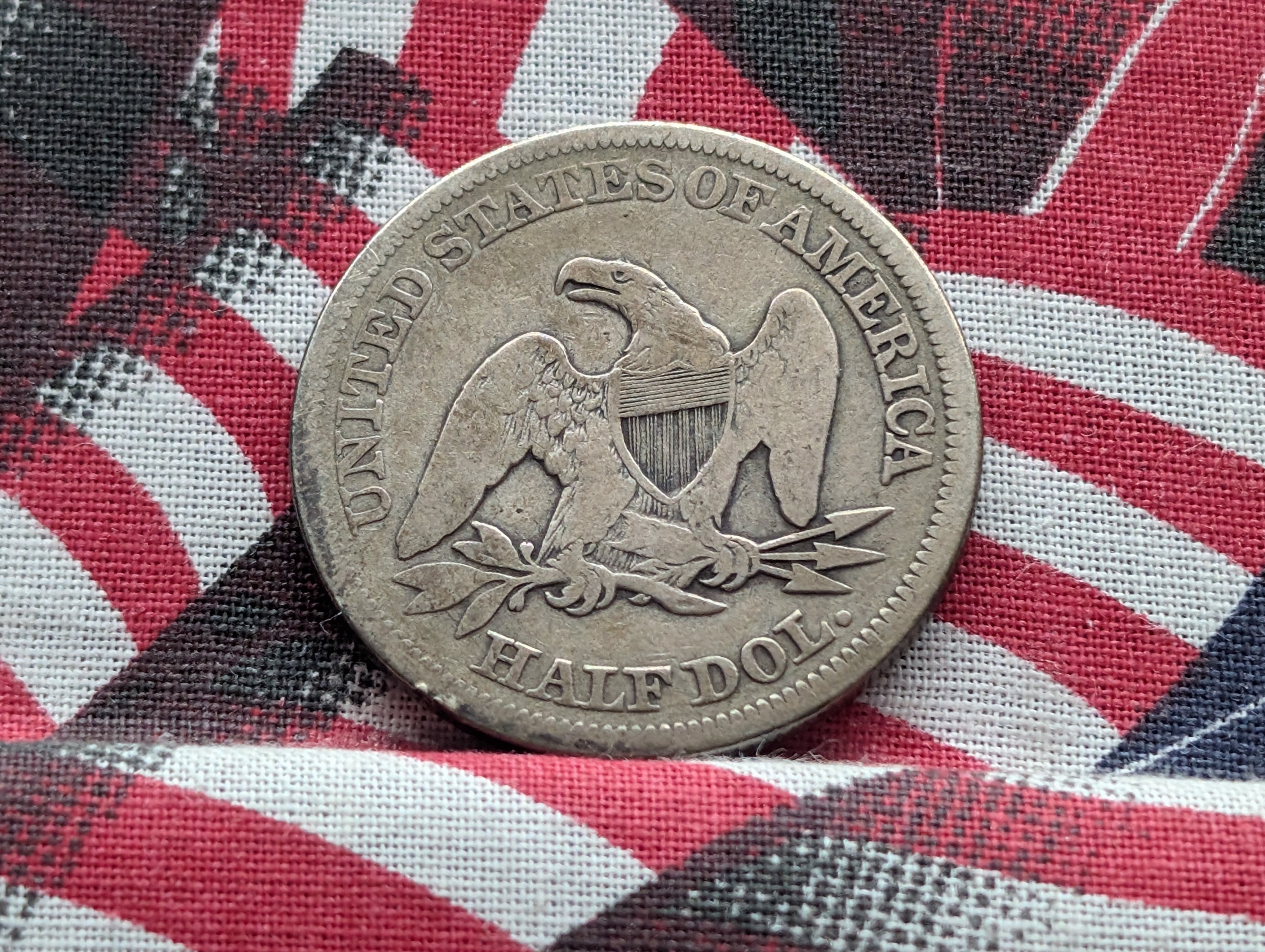 1858 w/ Drapery Seated Liberty 90% Silver Half Dollar