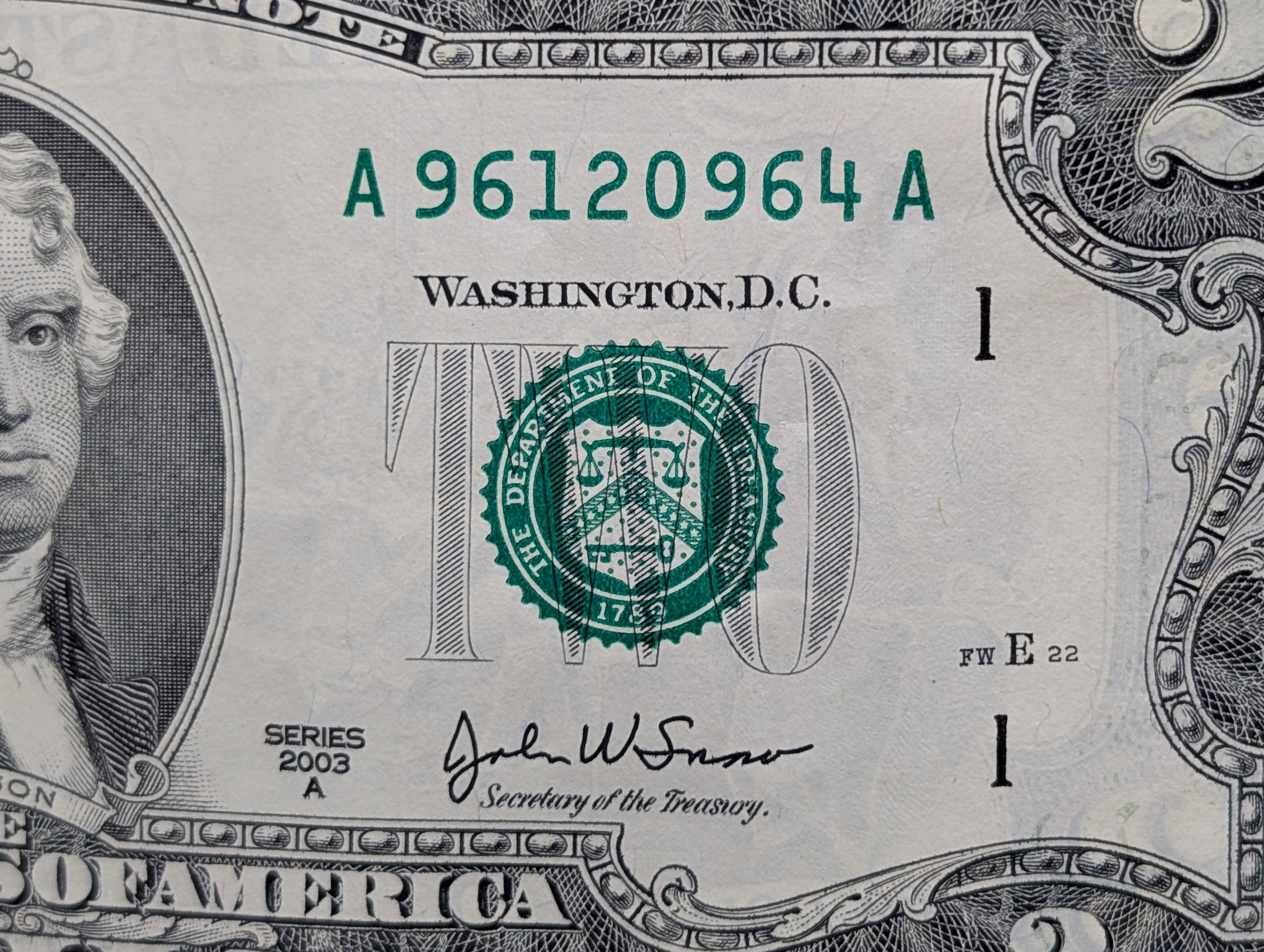 Sheet of 32 Uncut 2003 A Series $2.00 Boston Federal Reserve Notes