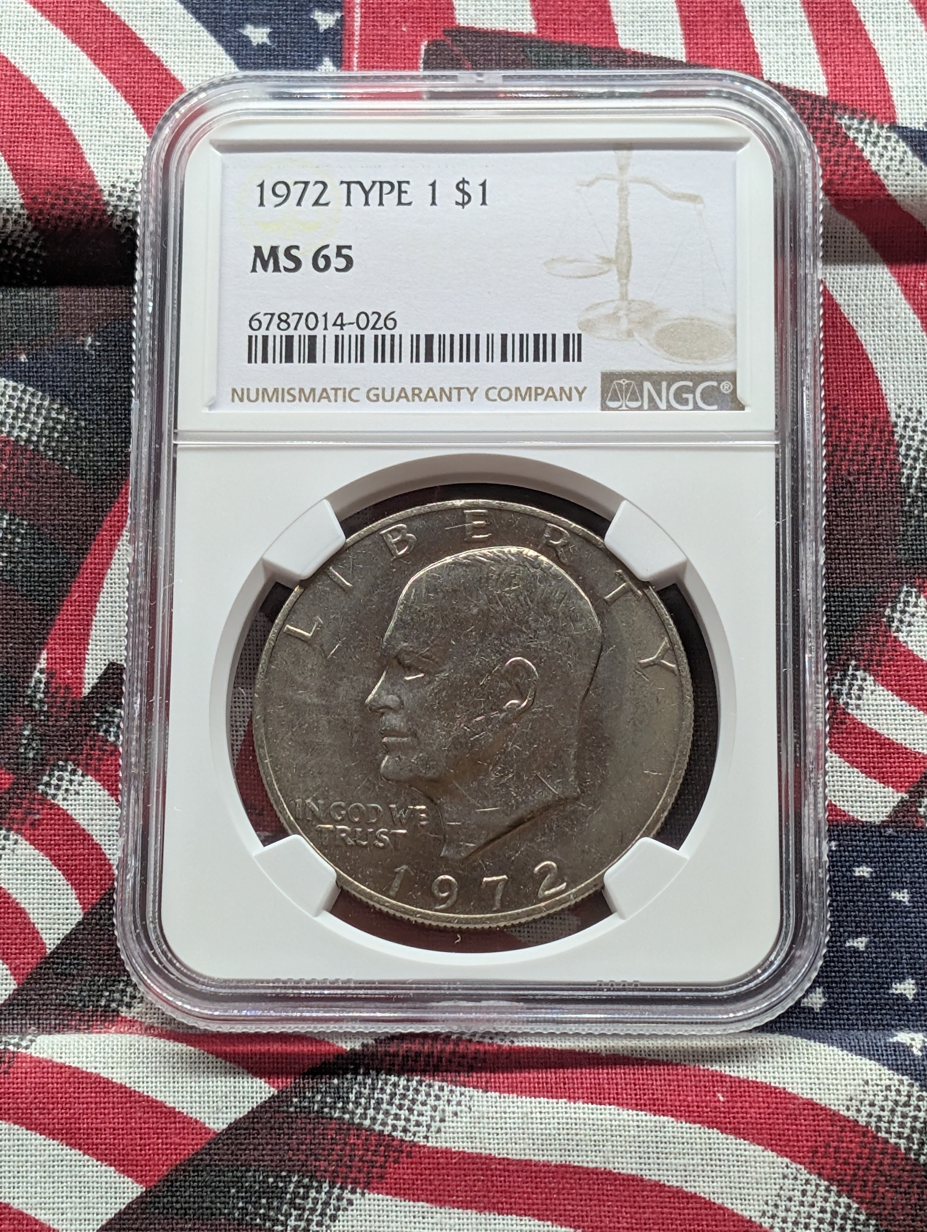 1972 Type 1 Eisenhower Dollar - NGC MS65