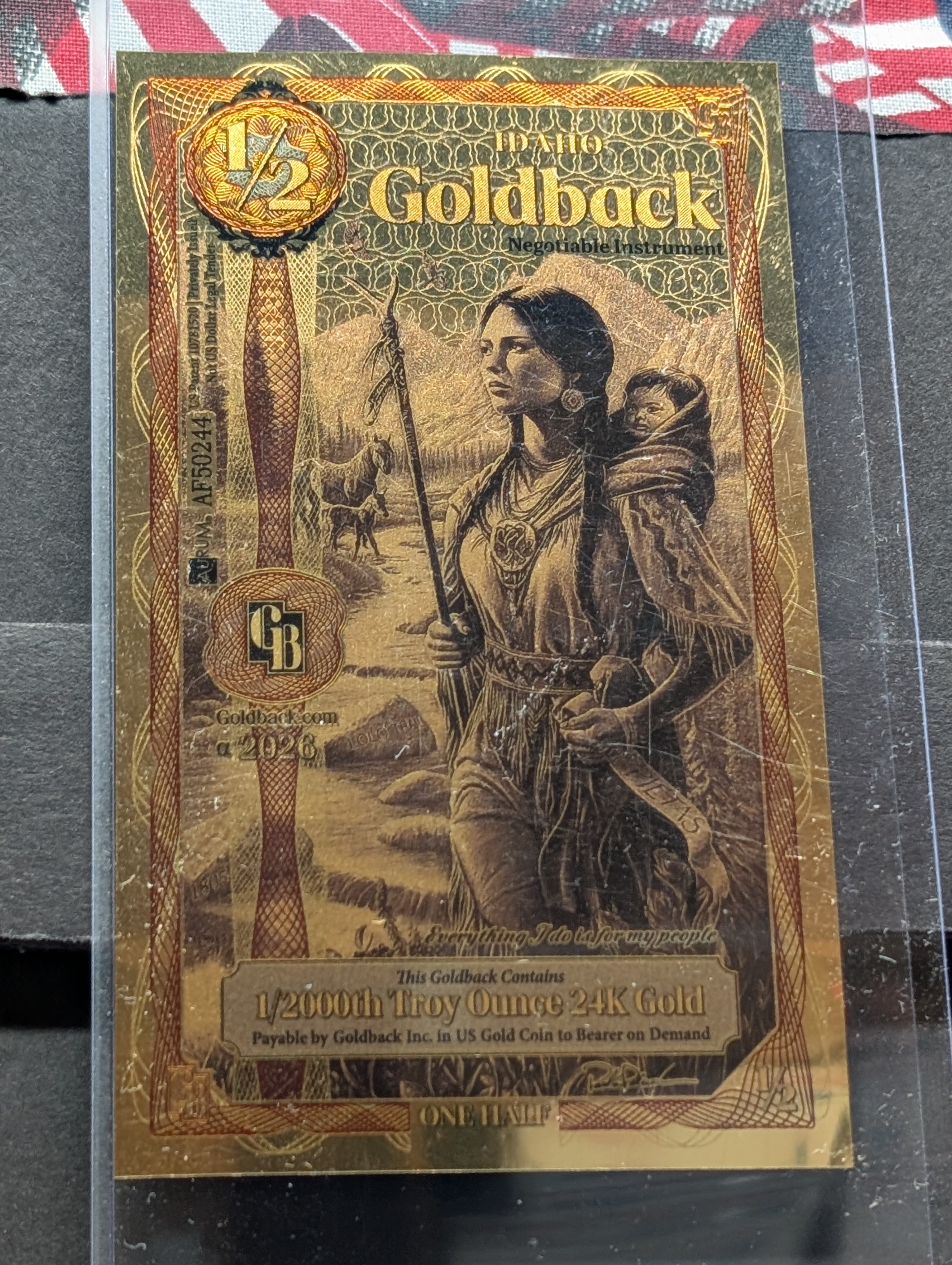 1/2000th Troy Oz. 24k GOLD 2026 Idaho 1/2 Dollar Goldback