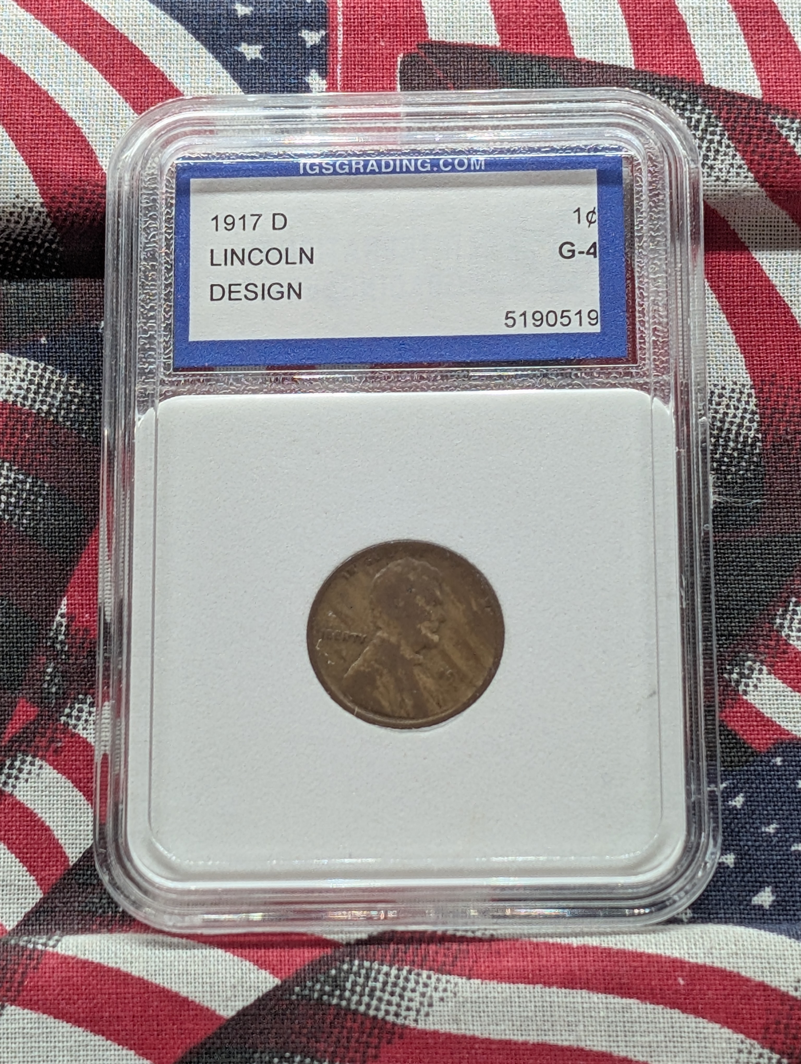 1917-D Lincoln Wheat Cent - IGS Grading Cert. G-4