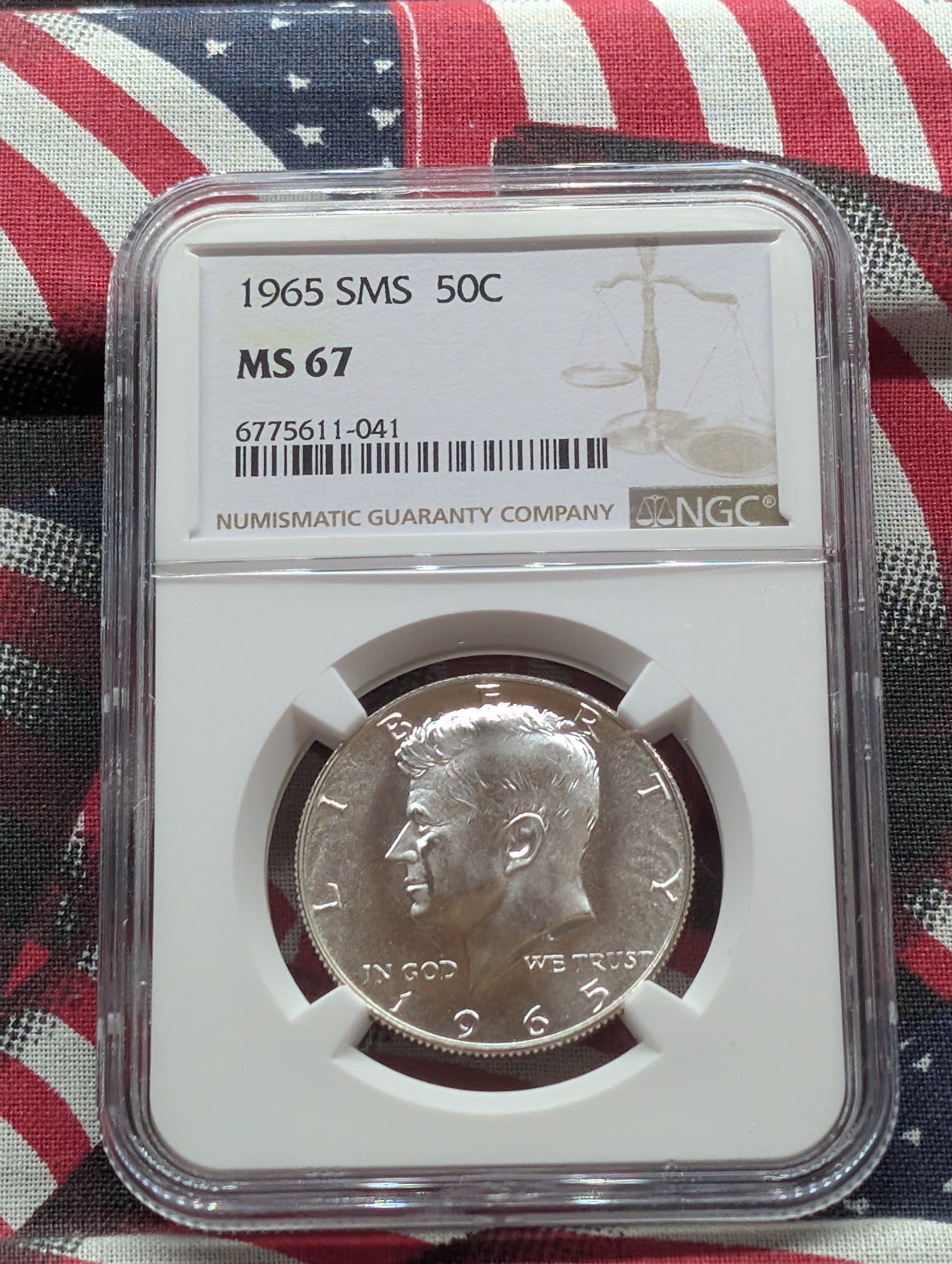 1965 SMS Kennedy Silver Half Dollar 40% Silver - NGC MS67