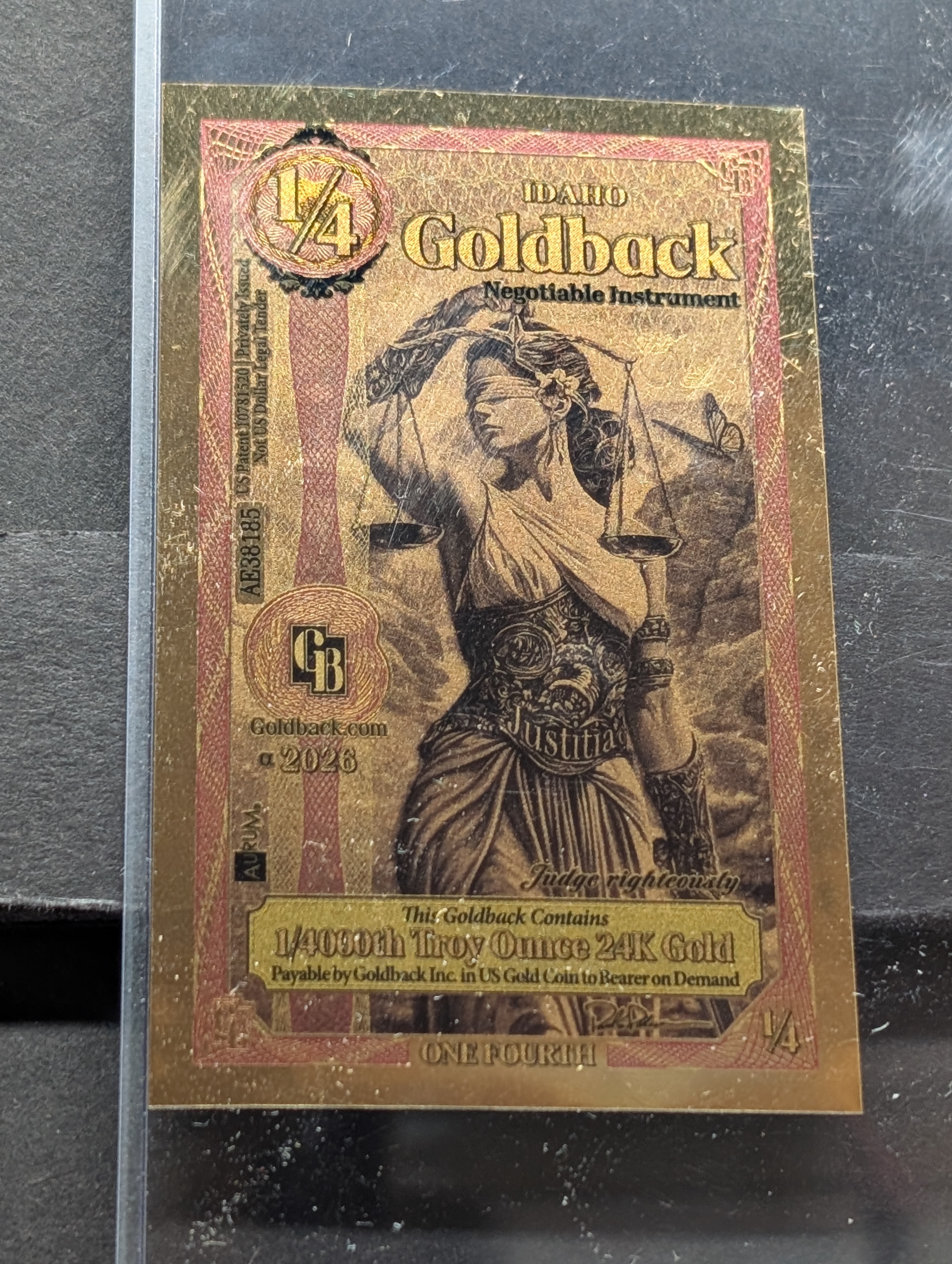 1/4000th Troy Oz. 24k GOLD 2026 Idaho 1/4th Dollar Goldback