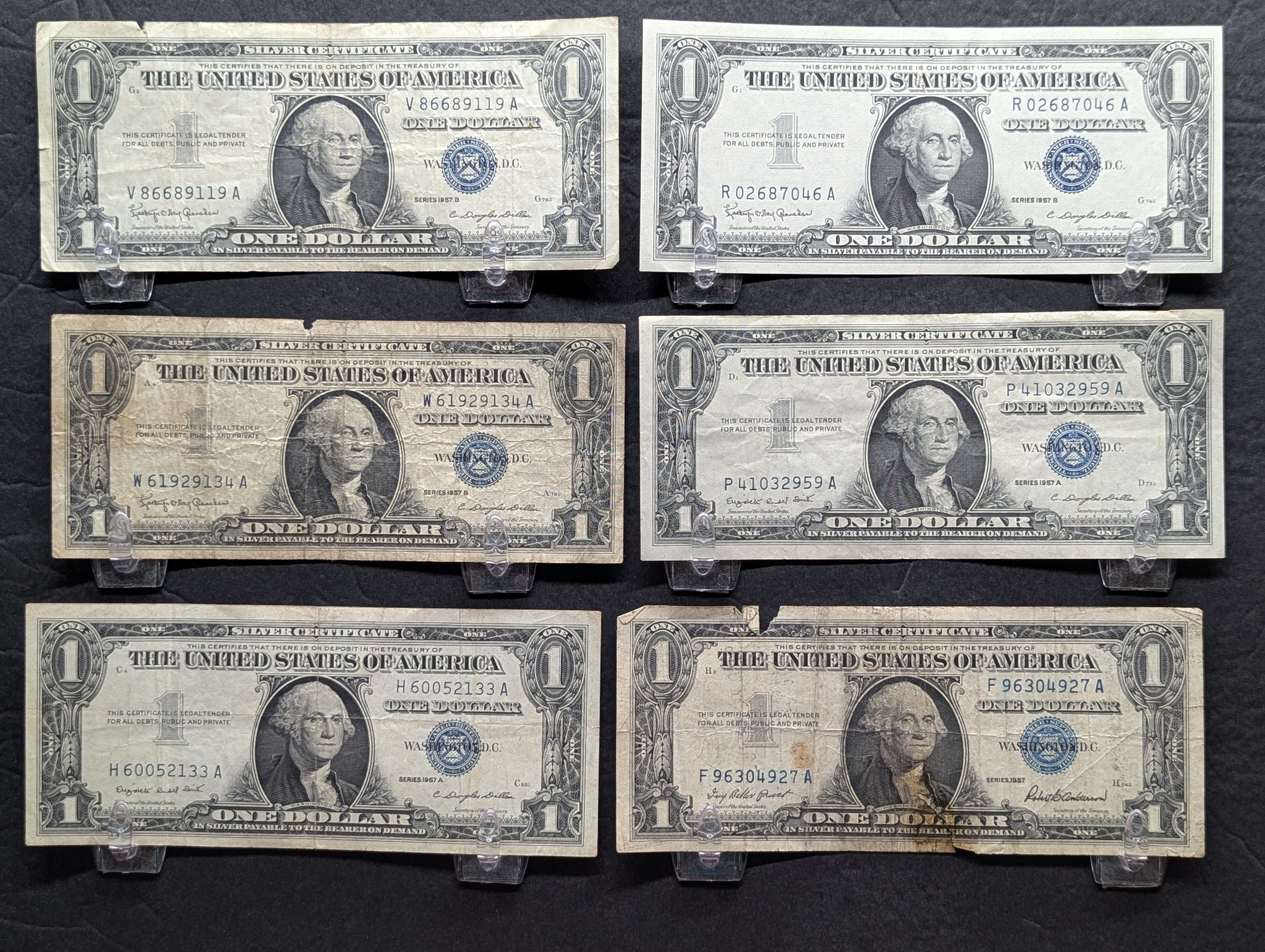 (1) 1957, (2) 57-A, (3) 57-B Series $1.00 Silver Certificates