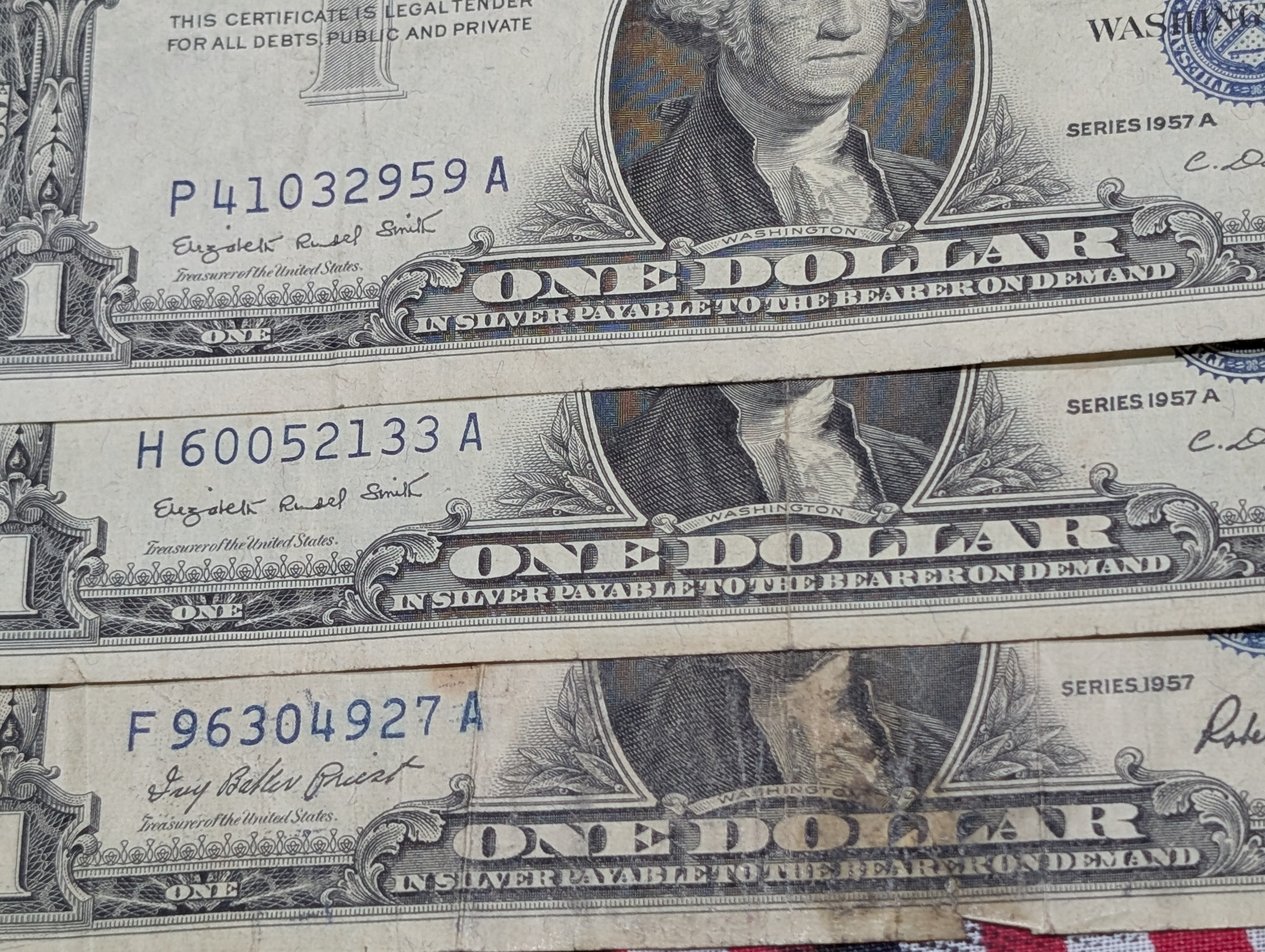 (1) 1957, (2) 57-A, (3) 57-B Series $1.00 Silver Certificates
