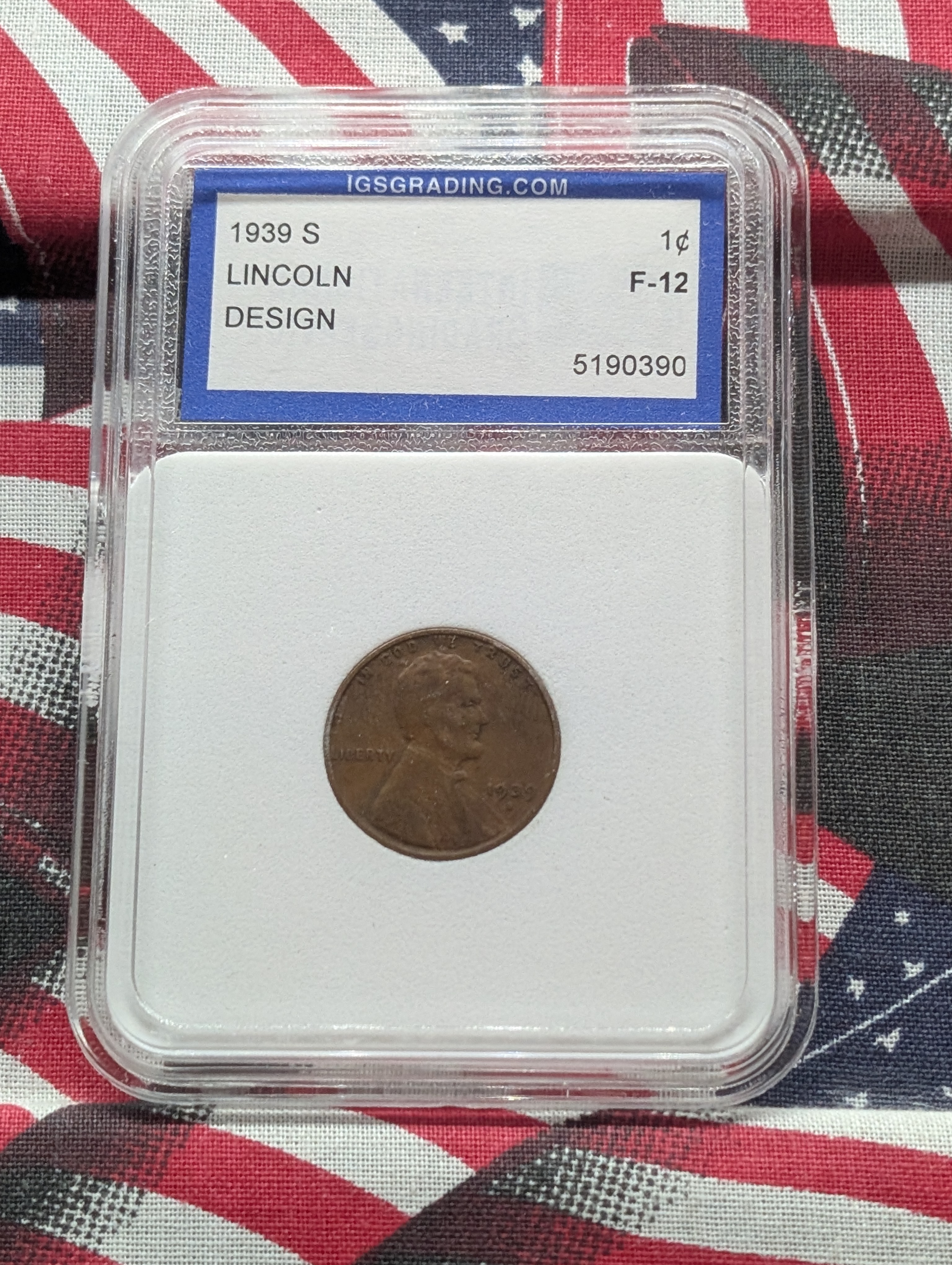 1939-S Lincoln Wheat Cent - IGS Grading Cert. F-12
