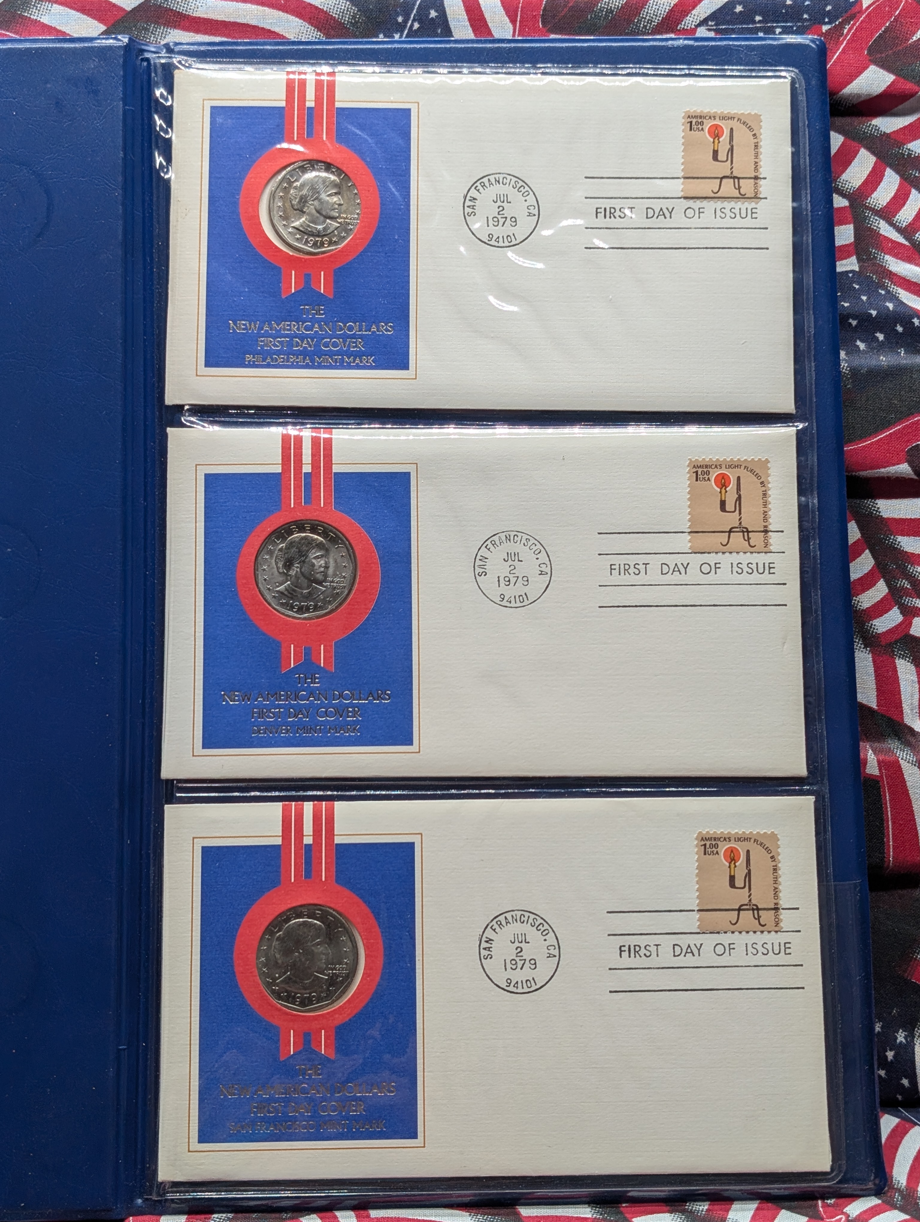 The New American Dollars First Day Cover Mint Mark Collection in Display w/ COA - 1979 Susan B. Anthony